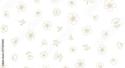 Floral Pattern White Background with Beige Flowers and Leaves Seamless Design