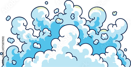 Pixel Art Blue Clouds Billowing Upward Against White Background Soft Yellow Highlights