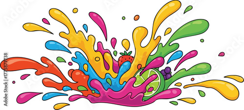 Vibrant Fruit Splash With Strawberry Lime And Grapes In Bright Colors