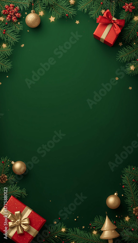 high quality christmas tree gift box copyspace light ornaments green background