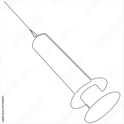 Continuous line drawing of medical syringe and vial simple illustration of vaccine and injection syringe line art design vector illustration