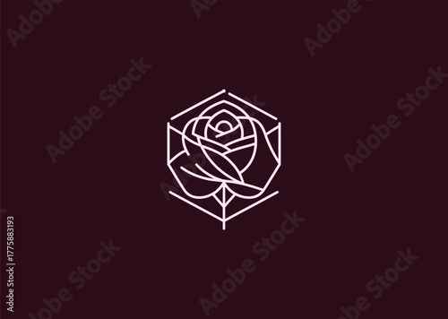 A refined rose logo created in smooth line style, emphasizing the natural curves of petals in a minimalist geometric form, representing beauty, passion, and elegance in vector art