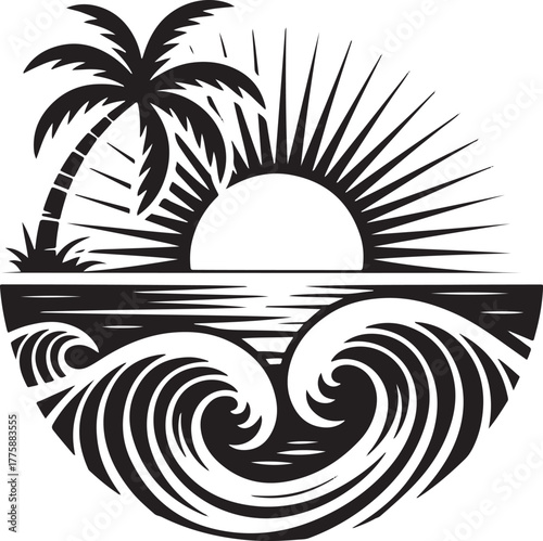 Sunset and coconut tree vector, coconut tree and sunset design.	
