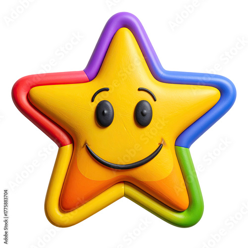 Happy star with rainbow outline, joyful expression