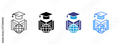 Global Learning icon set multiple style collection