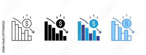 Reduction icon set multiple style collection