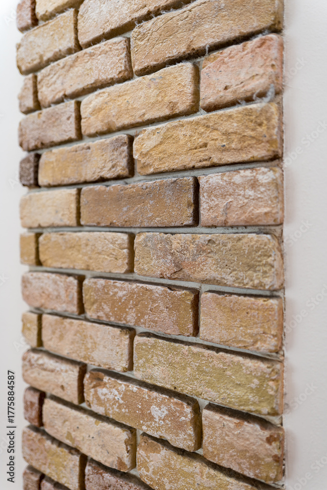 Obraz premium 温もりベージュのレンガ壁テクスチャ（コピースペース）