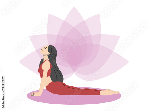 Young woman doing cobra pose. Meditation vector illustration. Flat illustration concept.