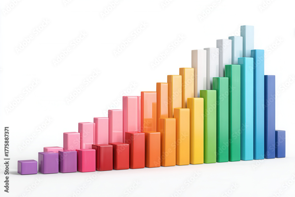 Fototapeta premium Colorful 3D bar graph showing increasing data trends in a bright and playful arrangement