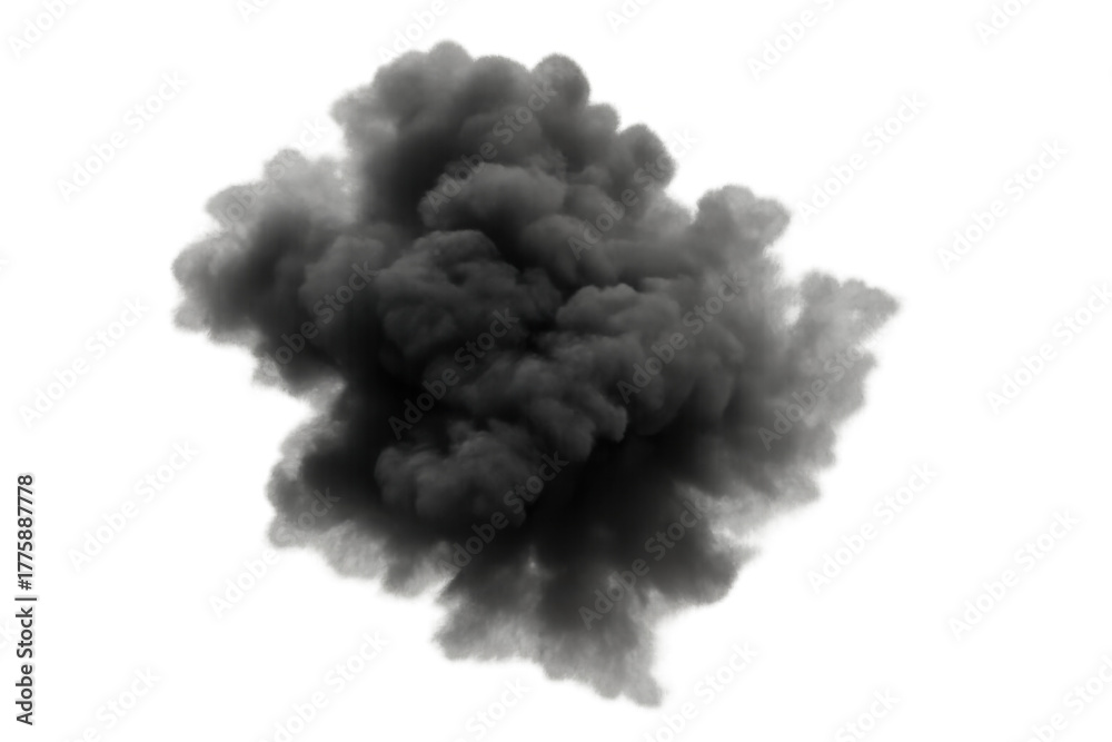 Fototapeta premium Dark smoke cloud rising, indicating a powerful explosion or fire, creating pollution with a transparent alpha channel background