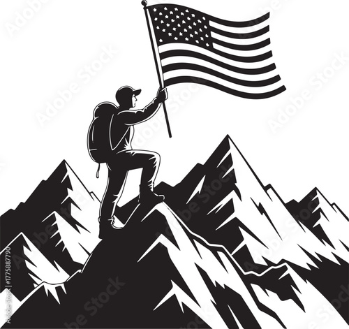 Silhouette of the climber who is climbing up the mountain against the ridge.