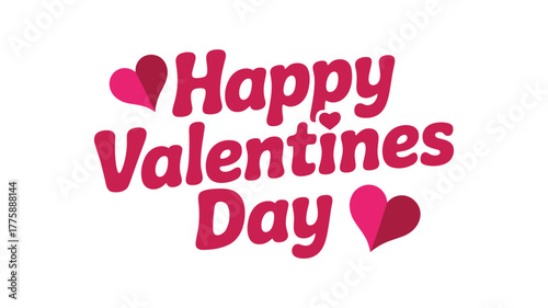 Happy Valentines Day Text With Pink Hearts On White Background
