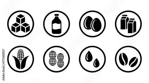 Food Ingredient Icons Set Black And White Icons