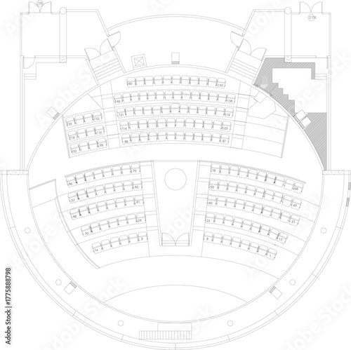 2D Drawing Interior Design Plan for Conference Room and Cinema Seating Layout with Entrance and Exit Design