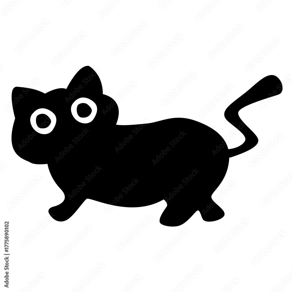 Obraz premium A cartoon black cat simplified drawing
