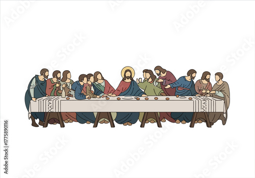 The Last Supper: Jesus and Disciples at the Table Illustration.