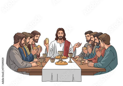 The Last Supper: Jesus and His Disciples Sharing Bread and Wine.