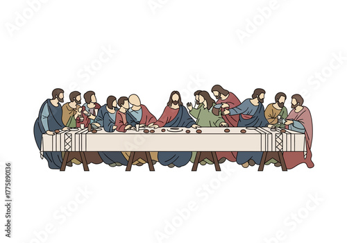 The Last Supper Illustration with Jesus and Disciples at the Table.