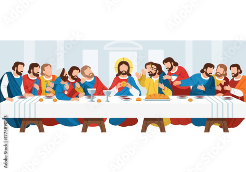 The Last Supper Illustration: Jesus and Disciples at Table.