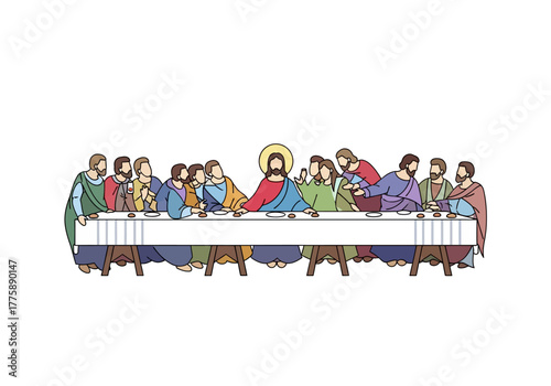 The Last Supper Illustration with Jesus and Disciples at Table.