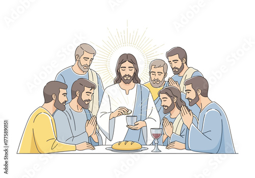The Last Supper: Jesus and His Disciples Sharing Bread and Wine.