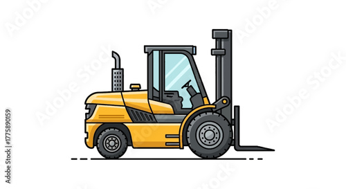 Bright yellow forklift ready for warehouse work and construction projects with its powerful lifting capability and sturdy design for industrial use