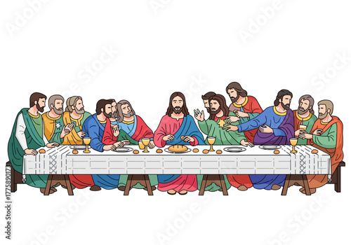The Last Supper Illustration with Jesus and Disciples at Table.