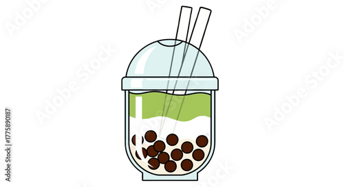 Illustration of a Refreshing Bubble Tea with Tapioca Pearls.