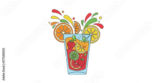 Refreshing Citrus Splash Drink Illustration with Fruit Slices.