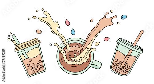 Bubble Tea Drinks Splash Beverage Fun.