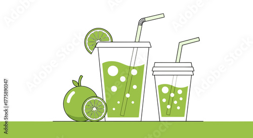 Refreshing Green Citrus Drinks with Limes and Straws.