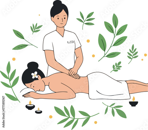 Spa Massage Vector Flat Design Minimal Illustration