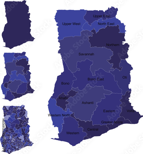 GHANA MAP with its administrative divisions and regions