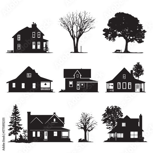 Collection of house silhouettes isolated on white background