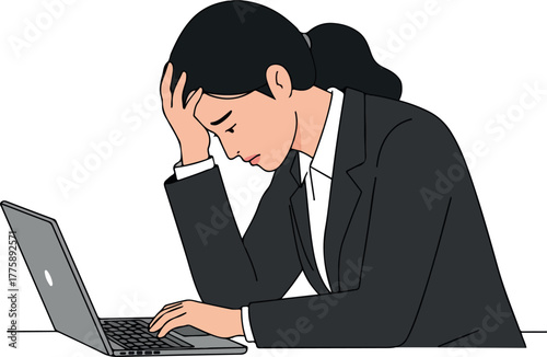 Stressed Businesswoman Working Late On Laptop Feeling Overwhelmed At Desk