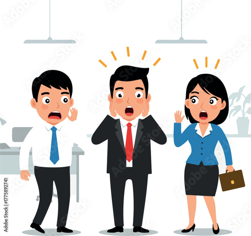 Surprised Business People Office Shocked Expression Flat Design