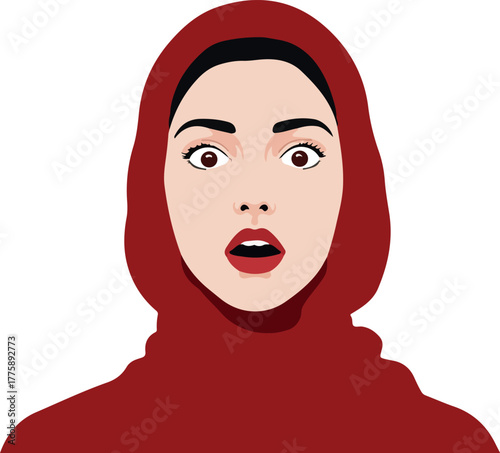 Surprised Woman Face Red Hoodie Isolated White Background