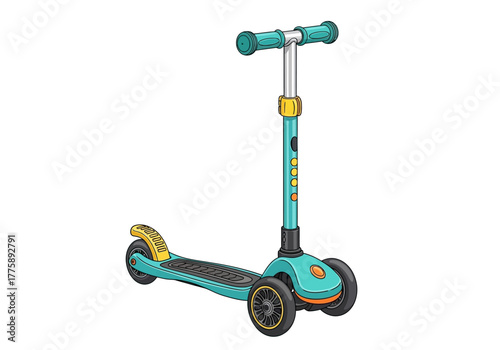Teal Three-Wheeled Kick Scooter with Adjustable Handlebar.