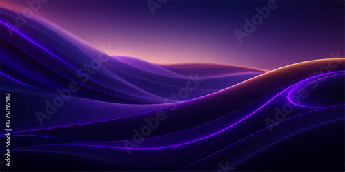 Digital light energy creates an abstract flow and dynamic wave pattern in purple and blue backgrounds for a vibrant texture design