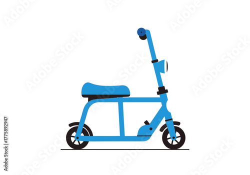 Blue Electric Scooter with Seat and Headlight in Vector Style.