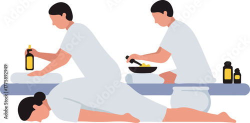 Thai Massage Therapy Flat Design Two Therapists Relaxing Treatment