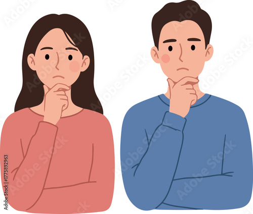 Thinking Man Woman Flat Design Isolated Object Pink Blue