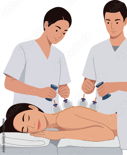 Therapists Apply Fire Cupping Therapy To Woman's Back