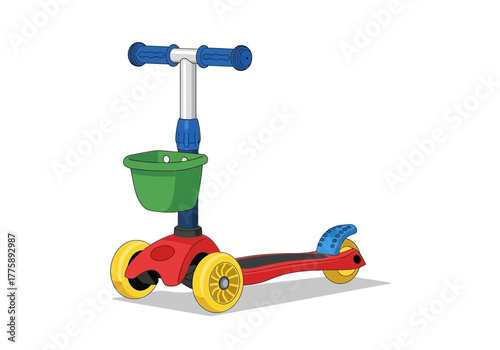 Colorful Three-Wheeled Scooter with Basket for Kids Red and Blue.