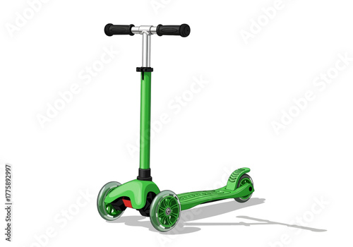 Green Three-Wheeled Scooter for Kids Playful Design.