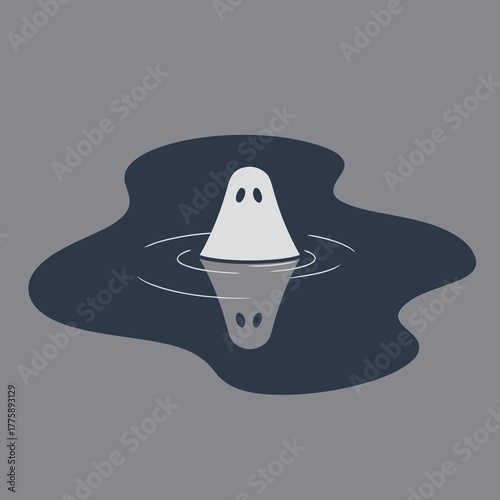 Spooky ghost emerges from dark water with reflection