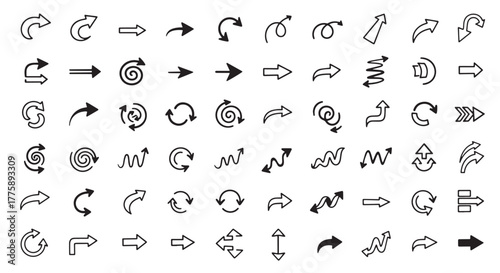 Doddle arrow set, collection of hand drawn arrows, vector set.