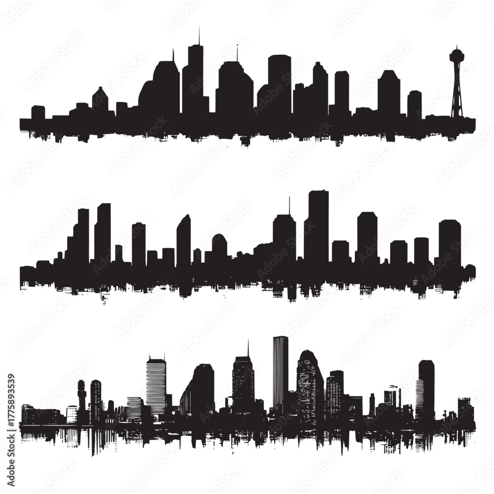 Naklejka premium Houston skyline silhouette set isolated on white background