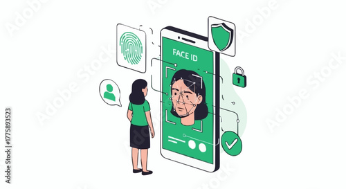 illustration of Verification ID with face recognition  to get verified.