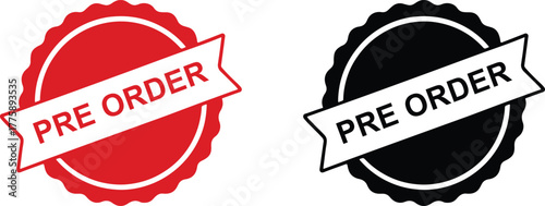Pre order badge labels red and black rubber stamp seal icons vector illustration